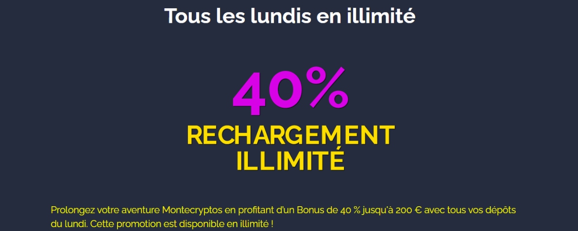 Profitez d'un Bonus de 40% sur vos dépôts sur MonteCryptos